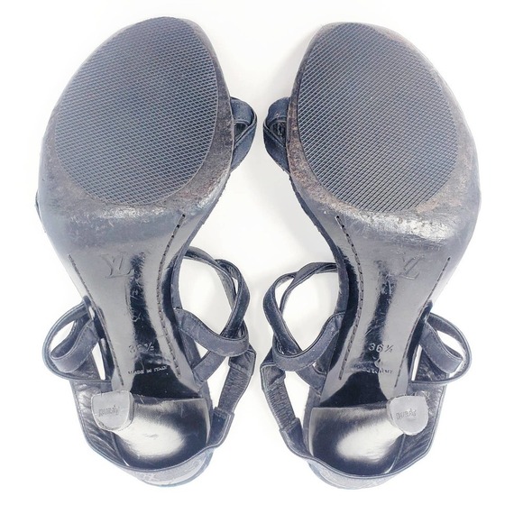 Louis Vuitton Sandals LV Logo Monogram Strappy Heels Black Suede EU 36.5 - Picture 8 of 8